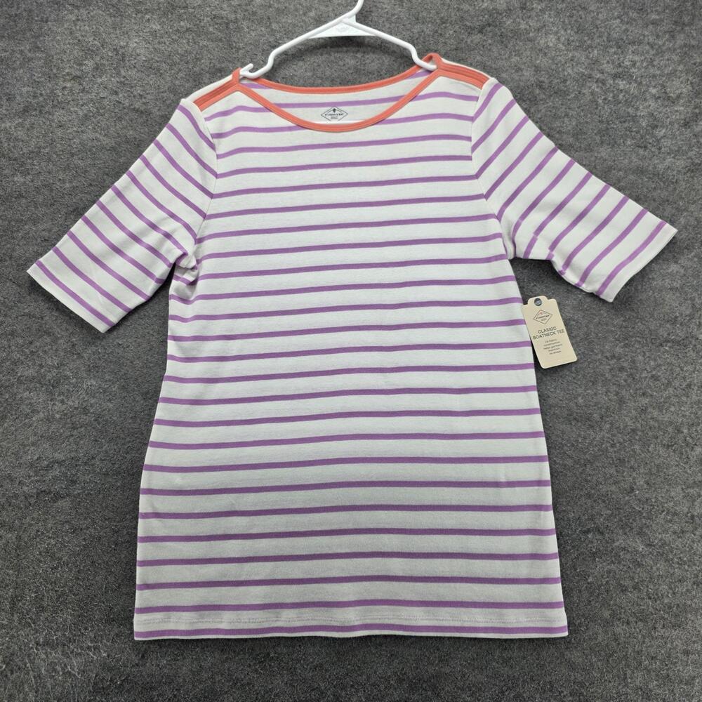 St. John's Bay Shirt Womens Medium White Purple Striped Classic Boatneck Tee